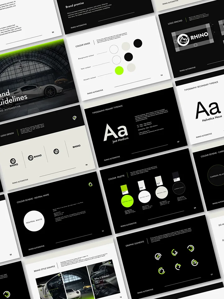 Rhino Automotive brand book pages