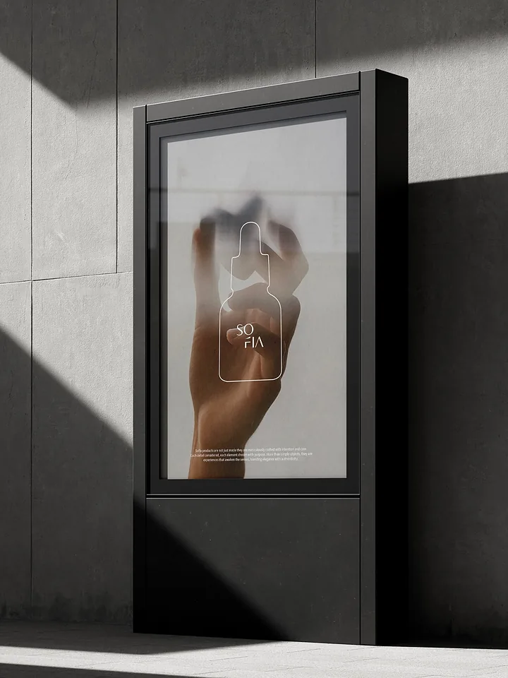 Sofia logo on a lit poster stand