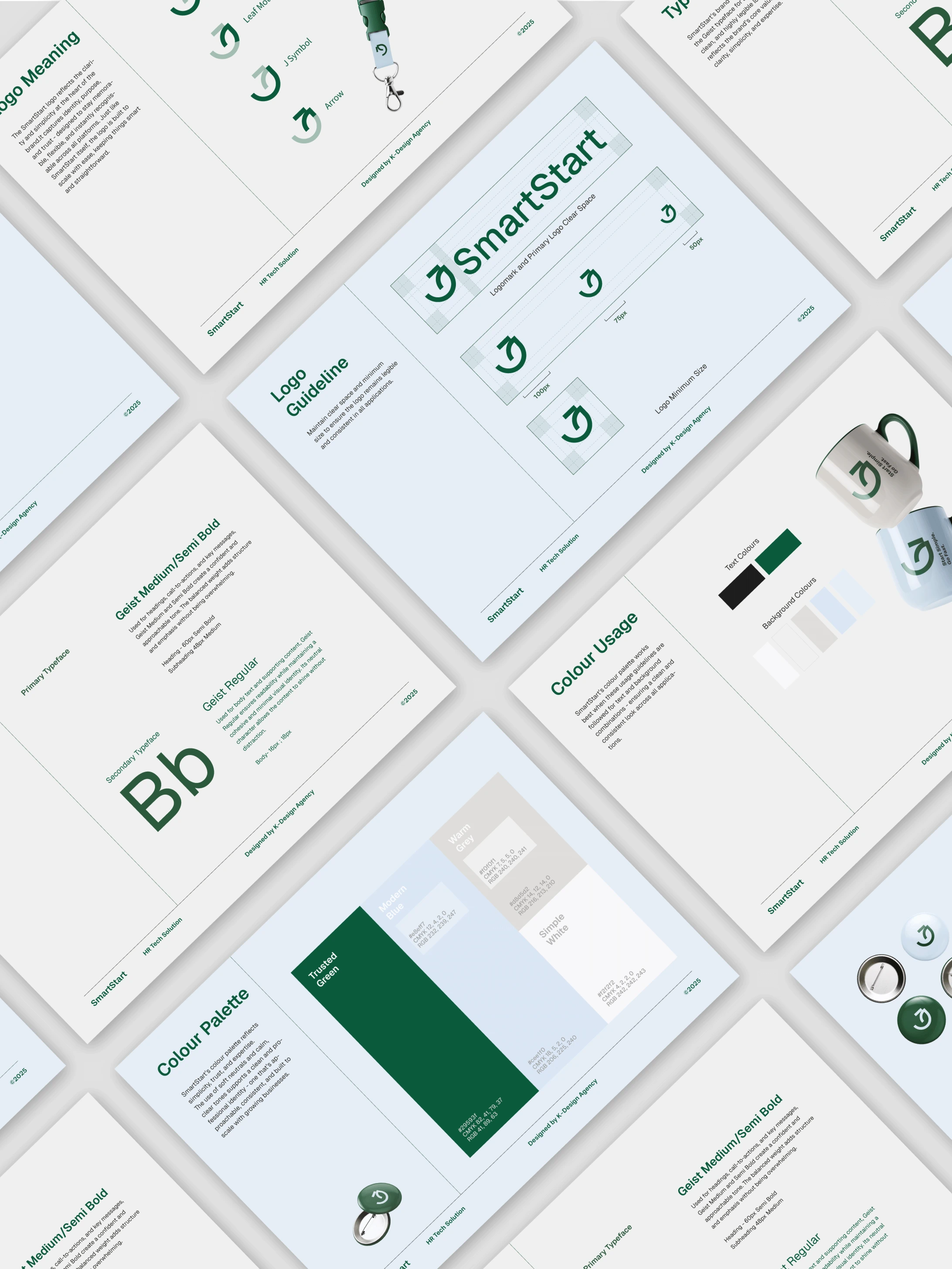 Spreads from the SmartStart brandbook, laid out as a grid