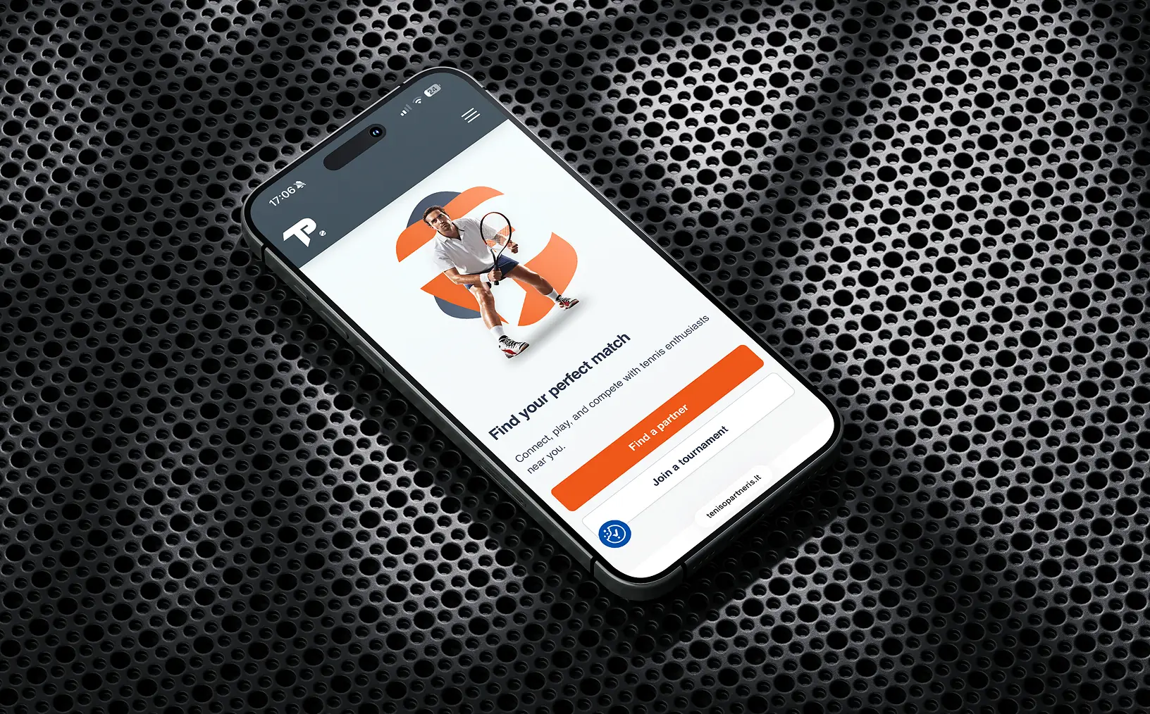 Teniso Partneris on a phone — finding a partner from the home screen